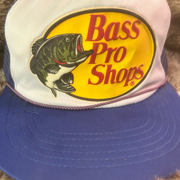 Vintage 80/90s Bass Pro Shops Baseball Cap Flat Brim Hat Snapback Navy Mesh Foam - Picture 2 of 9